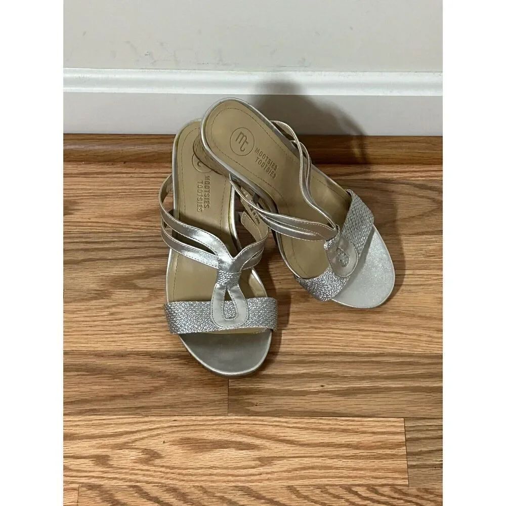 Mootsie Tootsies Collection Silver High Heel Strappy Stretch Shoes Size 8 M